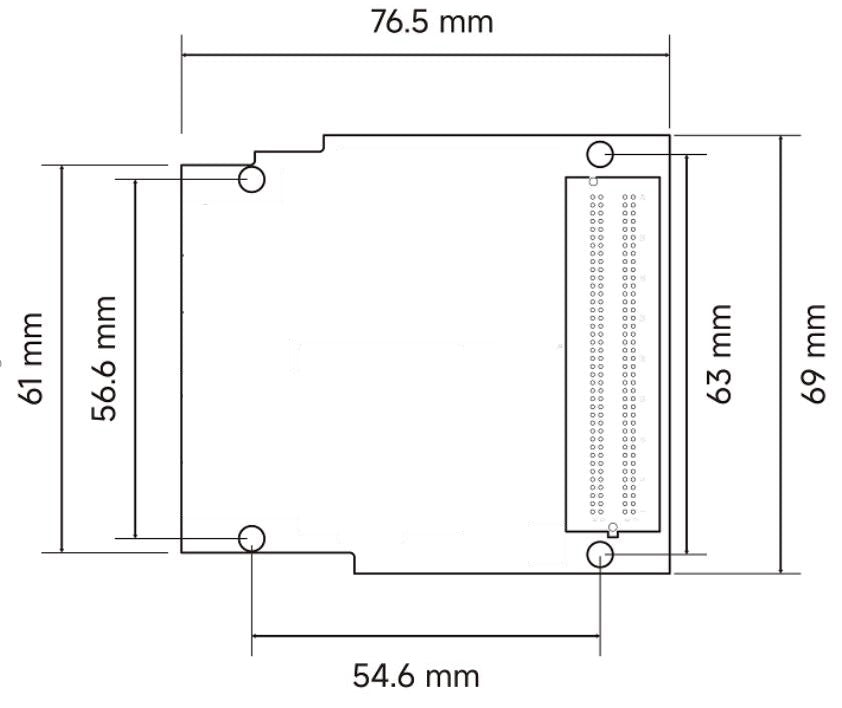 ADK-1414 FMC AD/DA module dimension drawing, 76.5 mm x 69 mm