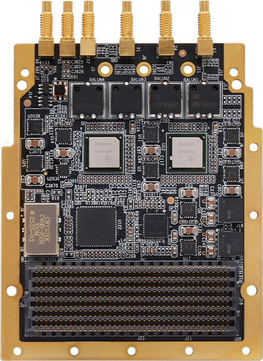 ADK-3200 FMC+ ADC card front view with SSMC connectors and FMC+ connector