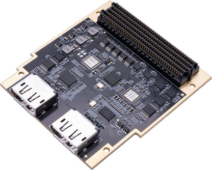 ADK-6141 DisplayPort 1.4 FMC HPC module angled view showing the two DisplayPort connectors and the FMC HPC connector