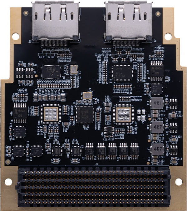 ADK-6141 DisplayPort 1.4 FMC HPC module front view with two DisplayPort connectors and FMC HPC connector