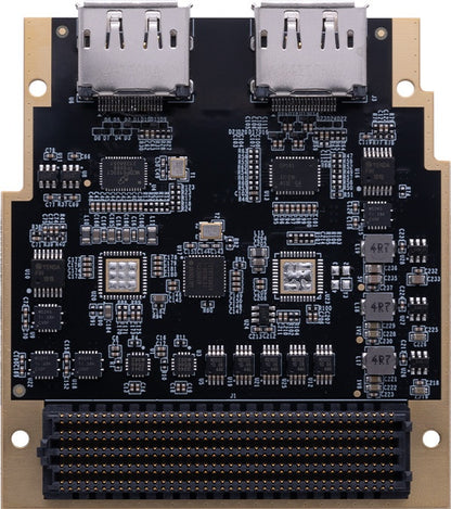 ADK-6141 DisplayPort 1.4 FMC HPC module front view with two DisplayPort connectors and FMC HPC connector