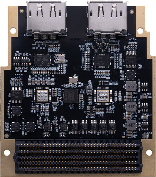 ADK-6141 DisplayPort 1.4 FMC HPC module front view with two DisplayPort connectors and FMC HPC connector