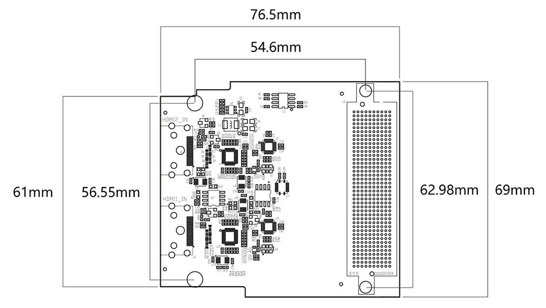 ADK-7622 dimension drawing, 76.5 mm by 69 mm