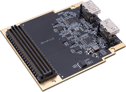 ADK-7622 FMC HPC module angled view with FMC connector and HDMI input ports