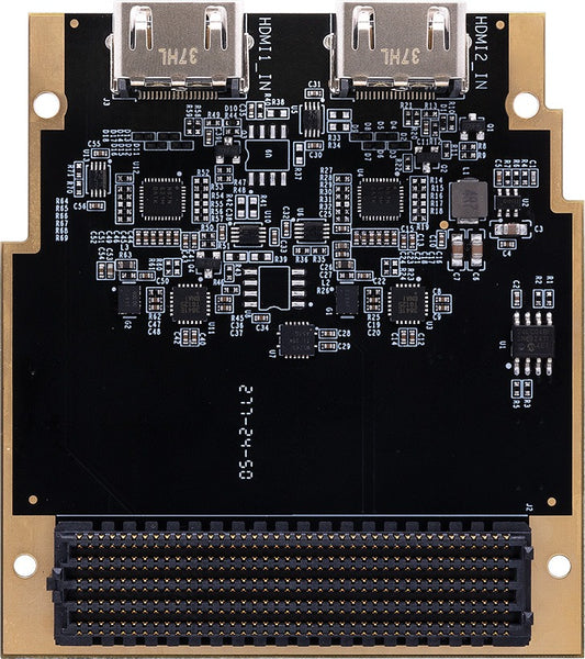 ADK-7622 FMC HPC module top view with two HDMI 2.1 input ports and FMC connector