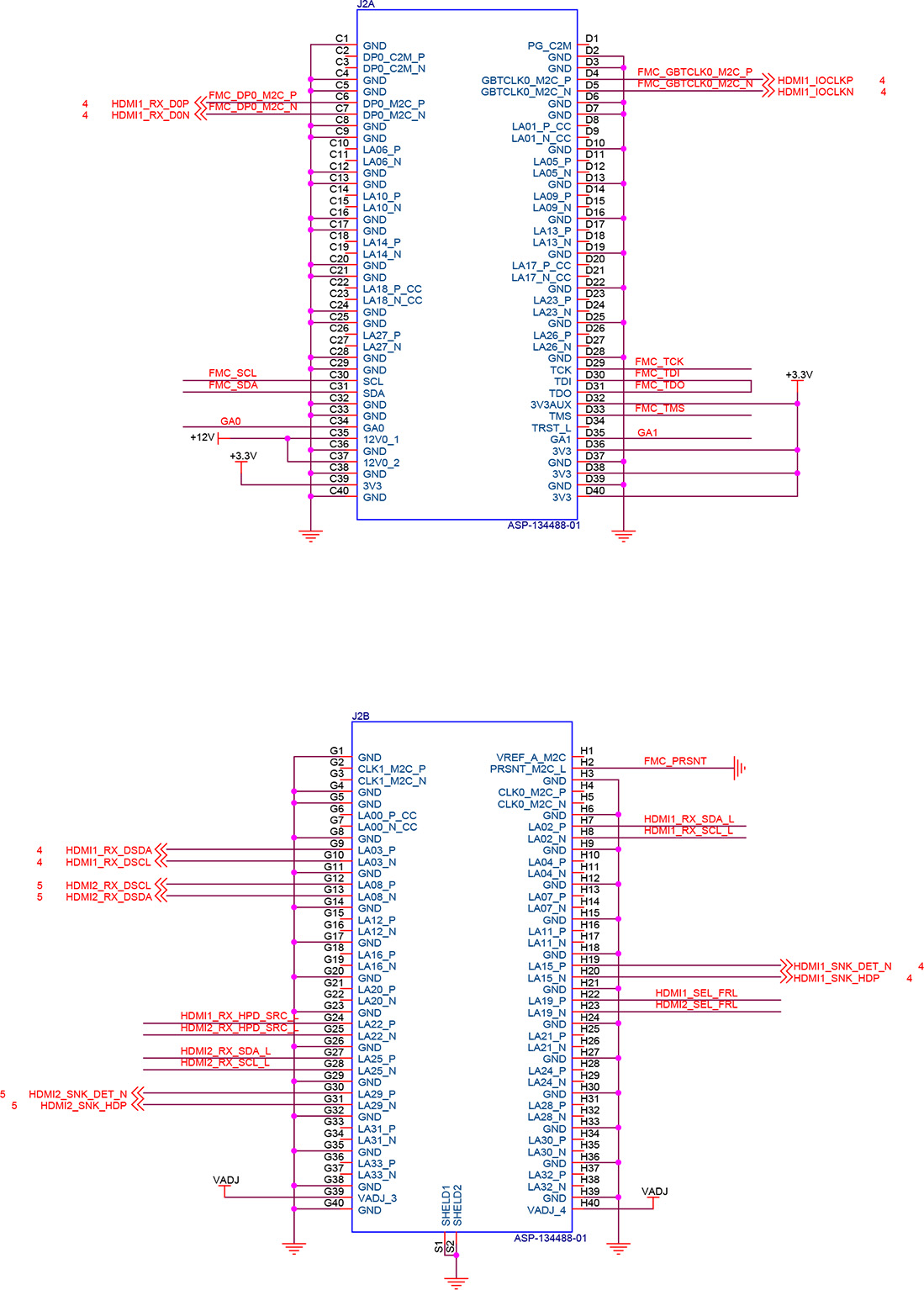 ADK-7622 FMC HPC pin definition schematic, connector ASP-134488-01