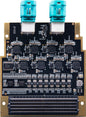 ADK-9530 FMC HPC module front view with two 4-in-1 FAKRA connector blocks and FMC connector