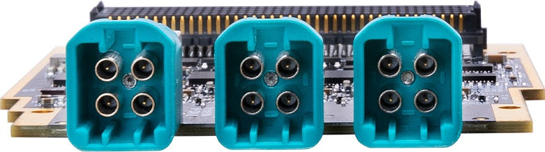 ADK-9540 close-up of the three automotive Mini FAKRA 4-in-1 coaxial connectors