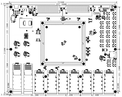 ADK-VU13G development board dimension diagram, 255 mm x 210 mm