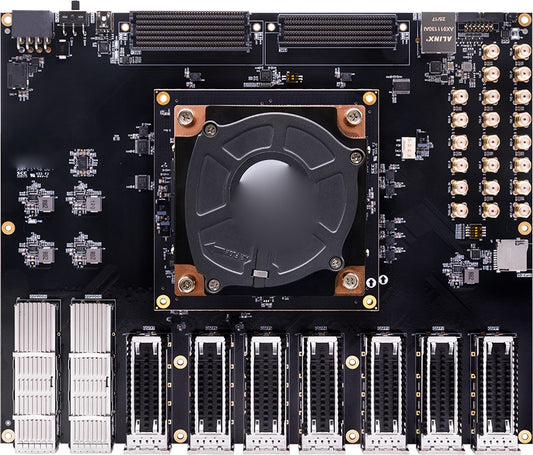 ADK-VU13G Virtex UltraScale+ FPGA development board, top view with cooling fan