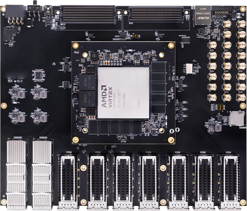 ADK-VU13G Virtex UltraScale+ FPGA development board, top view without fan